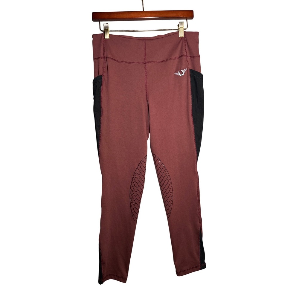 TuffRider Womens XL Equestrian Riding Tights‎ Burgundy Black Silicone Knee Patch